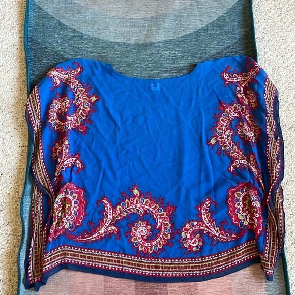 Talbots Blue Paisley Silk Kaftan Pop Over Tunic Top - Picture 7 of 9